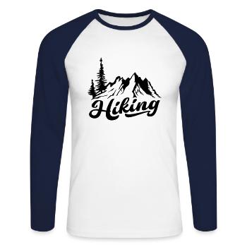 Wandern Wanderer Berge Berg Bäume Baum Natur Wald - Unisex Baseballshirt langarm - Weiß/Navy - Vorne - Nik (191cm)