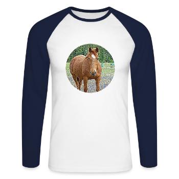 Un Amour de jument - T-shirt baseball manches longues Homme - blanc/marine - Devant - Nik (191cm)