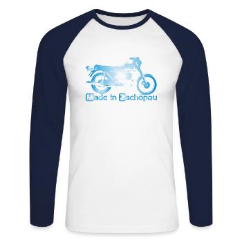 MZ ETZ250 Made in Zschopa - Unisex Baseballshirt langarm - Weiß/Navy - Vorne - Nik (191cm)