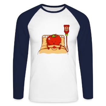 Tomate en congé de maladie - T-shirt baseball manches longues Homme - blanc/marine - Devant - Nik (191cm)