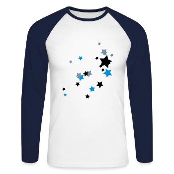 Chaos étoiles - Etoiles - Espace - T-shirt baseball manches longues Homme - blanc/marine - Devant - Nik (191cm)