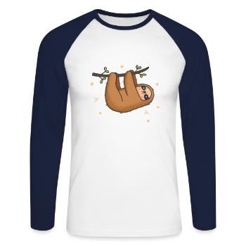 sloth - Unisex Long Sleeve Baseball T-Shirt - white/navy - Front - Nik (191cm)