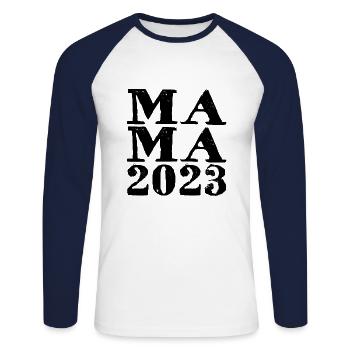 Mama 2023, Mutter werden, Eltern, Schwangerschaft - Unisex Baseballshirt langarm - Weiß/Navy - Vorne - Nik (191cm)