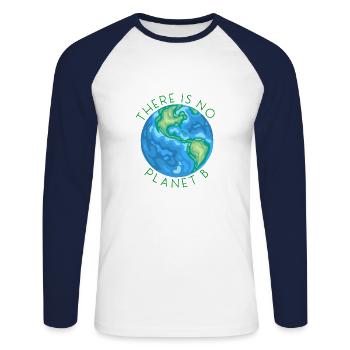 Planète B grève climatique Changement climatique - T-shirt baseball manches longues Homme - blanc/marine - Devant - Nik (191cm)