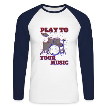 drums play to your music - Unisex Baseballshirt langarm - Weiß/Navy - Vorne - Nik (191cm)
