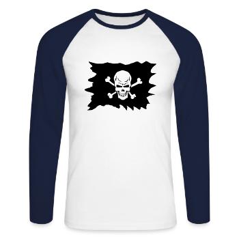 death head skull flag flag Pirate2 - Unisex Long Sleeve Baseball T-Shirt - white/navy - Front - Nik (191cm)