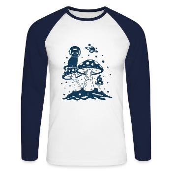 Chat et champignons - T-shirt baseball manches longues Homme - blanc/marine - Devant - Nik (191cm)