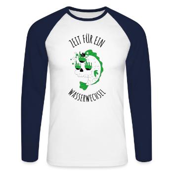 Aquarium Spruch Fische Wasser wechsel - Unisex Baseballshirt langarm - Weiß/Navy - Vorne - Nik (191cm)
