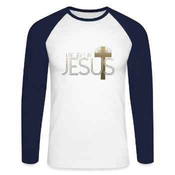 Je crois en Jésus - Croix de Jésus-Christ - T-shirt baseball manches longues Homme - blanc/marine - Devant - Nik (191cm)