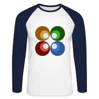 Retrokreise bunt - Unisex Baseballshirt langarm - Weiß/Navy - Vorne - Nik (191cm)