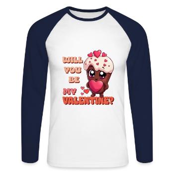 Valentinstag Schokolade - Will you be my Valentine - Unisex Baseballshirt langarm - Weiß/Navy - Vorne - Nik (191cm)