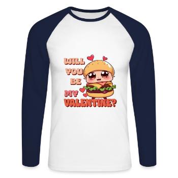 Burger - Will you be my Valentine - Unisex Long Sleeve Baseball T-Shirt - white/navy - Front - Nik (191cm)