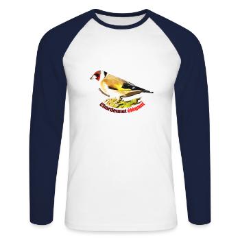 Oiseau chardonneret elegant passereaux fringillidé - T-shirt baseball manches longues Homme - blanc/marine - Devant - Nik (191cm)