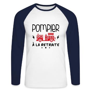 Pompier À La Retraite - T-shirt baseball manches longues Homme - blanc/marine - Devant - Nik (191cm)