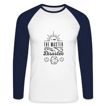 Pen and paper master of disaster - Unisex Baseballshirt langarm - Weiß/Navy - Vorne - Nik (191cm)
