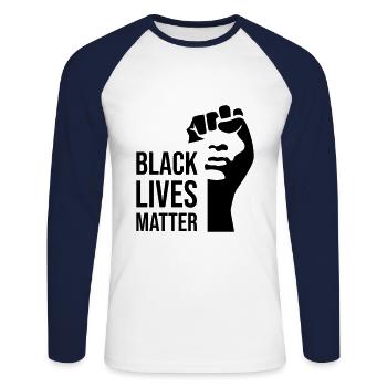 Cadeau design BLM - T-shirt baseball manches longues Homme - blanc/marine - Devant - Nik (191cm)