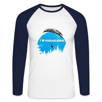I 🤍 Paragliding blau - Unisex Baseballshirt langarm - Weiß/Navy - Vorne - Nik (191cm)
