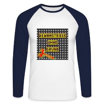 Demonstrate without reason - Image - 2023 - Unisex Long Sleeve Baseball T-Shirt - white/navy - Front - Nik (191cm)