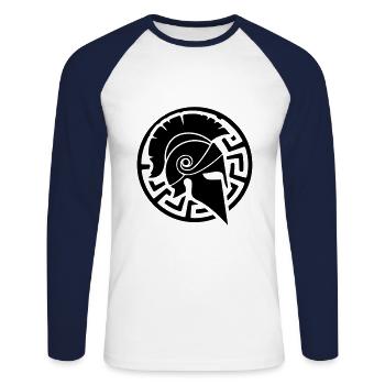 Symbole casque spartiate - T-shirt baseball manches longues Homme - blanc/marine - Devant - Nik (191cm)