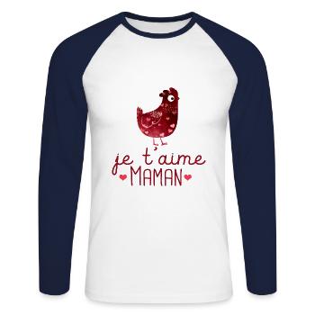 je t aime maman fête des mères cadeau maman - T-shirt baseball manches longues Homme - blanc/marine - Devant - Nik (191cm)