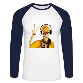 Grim Reaper loves cool music - Unisex Long Sleeve Baseball T-Shirt - white/navy - Front - Nik (191cm)