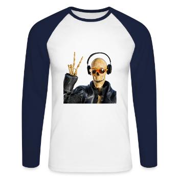 Grim Reaper loves cool music - Unisex Long Sleeve Baseball T-Shirt - white/navy - Front - Nik (191cm)