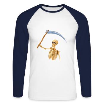 Hurra, wieder ein toller Tag! - Unisex Baseballshirt langarm - Weiß/Navy - Vorne - Nik (191cm)