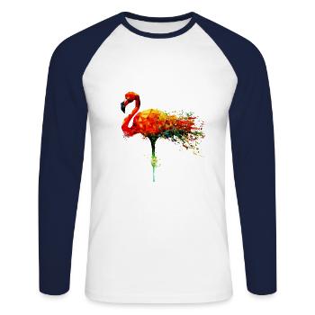 Aquarelle Flamant à gauche - T-shirt baseball manches longues Homme - blanc/marine - Devant - Nik (191cm)
