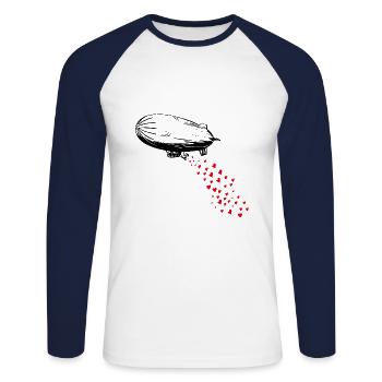 Pluie de coeurs - T-shirt baseball manches longues Homme - blanc/marine - Devant - Nik (191cm)
