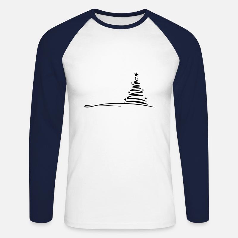 Christmas - tree drawing - Unisex Long Sleeve Baseball T-Shirt - white/navy