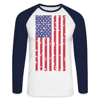 8Bit Retro 4 juillet États-Unis - T-shirt baseball manches longues Homme - blanc/marine - Devant - Nik (191cm)