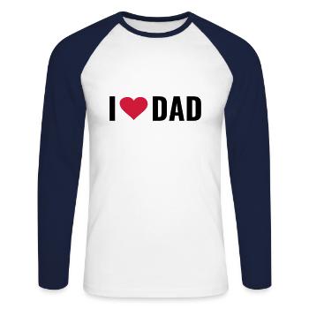 Père fils papa fille bébé naissance j'aime papa - T-shirt baseball manches longues Homme - blanc/marine - Devant - Nik (191cm)