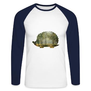 forest 9 hedgehogs with forest - Unisex Long Sleeve Baseball T-Shirt - white/navy - Front - Nik (191cm)