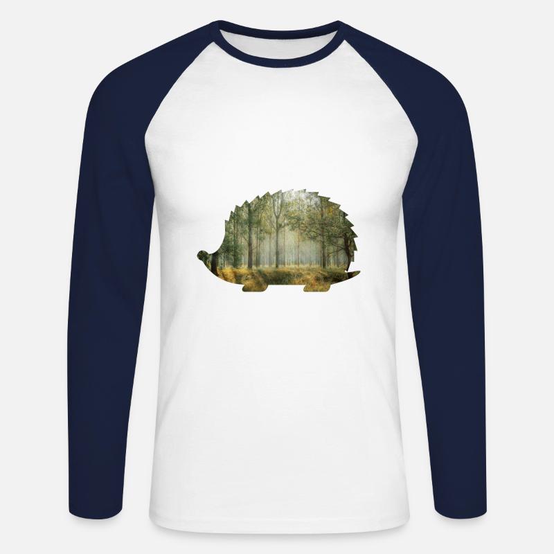 wald 9 igel mit wald - Unisex Baseballshirt langarm - Weiß/Navy