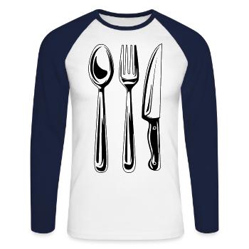 symbole de couverts - T-shirt baseball manches longues Homme - blanc/marine - Devant - Nik (191cm)
