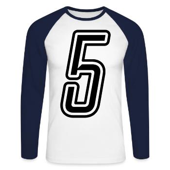 5 Number number - Unisex Long Sleeve Baseball T-Shirt - white/navy - Front - Nik (191cm)