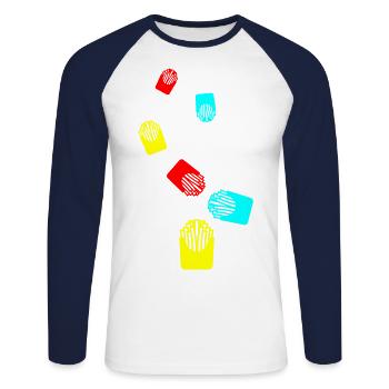 Français symbole de restauration rapide frites - T-shirt baseball manches longues Homme - blanc/marine - Devant - Nik (191cm)