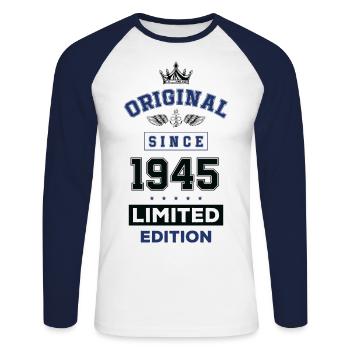 1945 limited edition birthday - Unisex Long Sleeve Baseball T-Shirt - white/navy - Front - Nik (191cm)