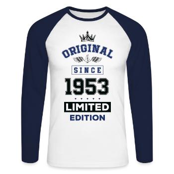 1953 limited edition Geburtstag - Unisex Baseballshirt langarm - Weiß/Navy - Vorne - Nik (191cm)