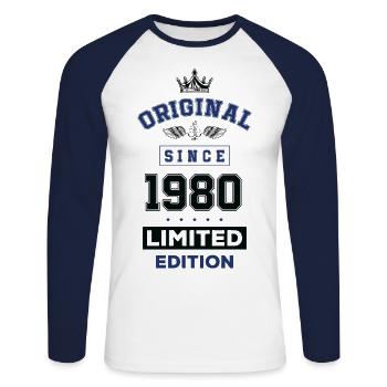 1980 limited edition Geburtstag - Unisex Baseballshirt langarm - Weiß/Navy - Vorne - Nik (191cm)