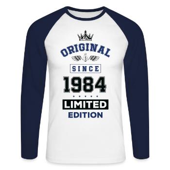 1984 limited edition Geburtstag - Unisex Baseballshirt langarm - Weiß/Navy - Vorne - Nik (191cm)