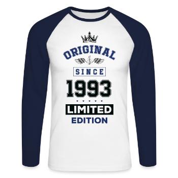 1993 limited edition Geburtstag - Unisex Baseballshirt langarm - Weiß/Navy - Vorne - Nik (191cm)