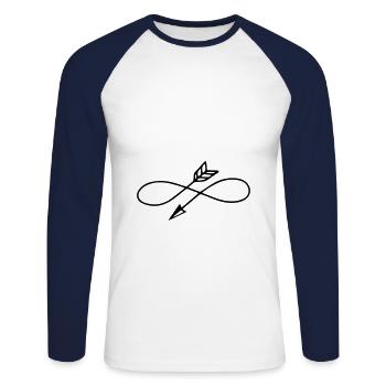 Flèches, boucle, Vintage, Illustration, Monogramme - T-shirt baseball manches longues Homme - blanc/marine - Devant - Nik (191cm)