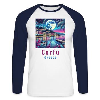 Corfu Greece moonlight design - Unisex Long Sleeve Baseball T-Shirt - white/navy - Front - Nik (191cm)