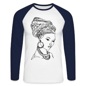 BLACK WOMEN - Unisex Baseballshirt langarm - Weiß/Navy - Vorne - Nik (191cm)