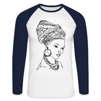 Mama africa - T-shirt baseball manches longues Homme - blanc/marine - Devant - Nik (191cm)