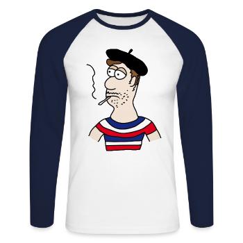 Français - T-shirt baseball manches longues Homme - blanc/marine - Devant - Nik (191cm)