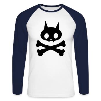 Skelett-Katze - Unisex Baseballshirt langarm - Weiß/Navy - Vorne - Nik (191cm)