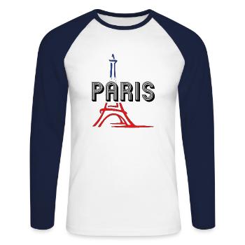 Paris ville lumière - T-shirt baseball manches longues Homme - blanc/marine - Devant - Nik (191cm)