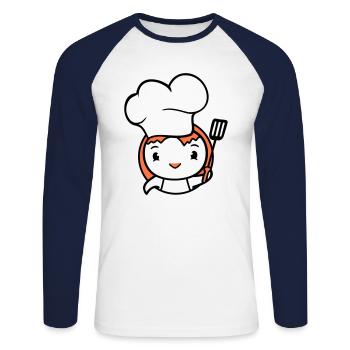 Bird Chef Hat Duck Delicious Hunger Food Cute - Unisex Long Sleeve Baseball T-Shirt - white/navy - Front - Nik (191cm)